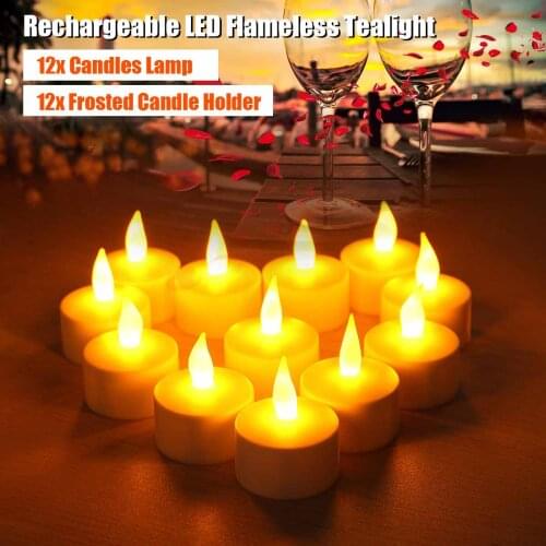 12Pcs Rechargeable LED candle Flameless Tea Light Electric Lamp ABS Valentine Wedding Church Table Christmas Halloween DIY Decor