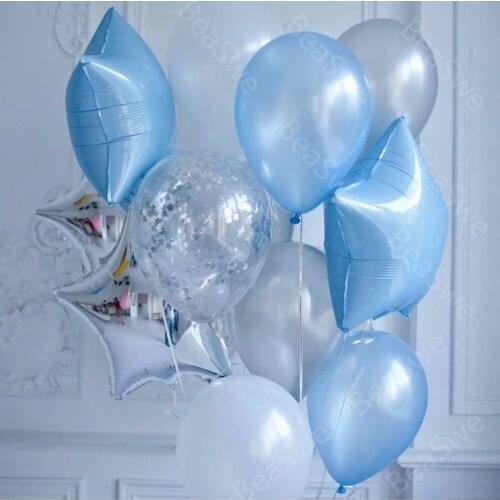 13pcs/lot 18inch blue sliver star Foil Balloon confetti latex ballon Boy Birthday party decor Anniversary Party Helium supplies