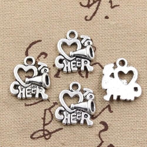 15pcs Charms Cheer Love Cheerleading 17x16mm Antique Silver Color Pendants Making DIY Handmade Tibetan Silver Color Jewelry