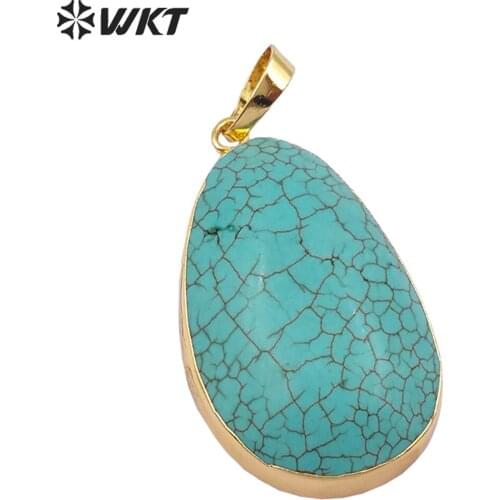 WT-P913 5pcs Howlite teardrop stone pendant 30mm natural howlite with gold eletroplated teardrop shape charm stone pendant