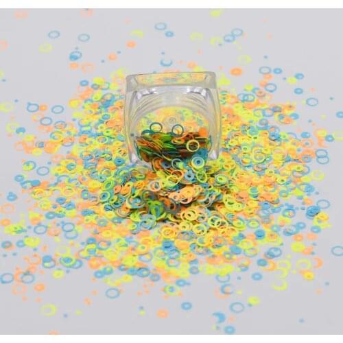 50g/Bag Fluorescence Color Hollow Circle Nail Art Sequins 3D Mix Size DIY Manicure Slice Decoration Neon Round Gitter Flakes #A6