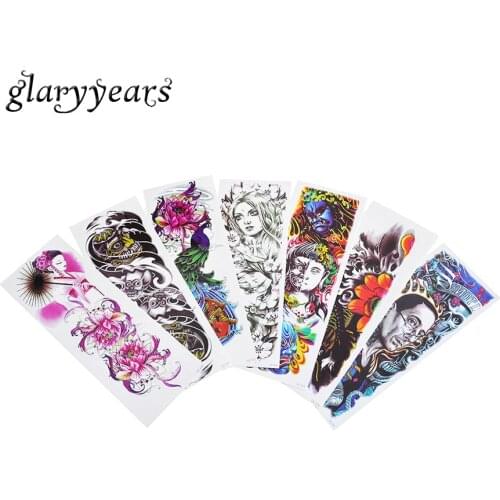 7 Pieces Temporary Full Flower Arm Tattoo Sticker Devil Buddha Design Unisex DIY Body Art Paint Tattoo Sticker Christmas Gift DZ
