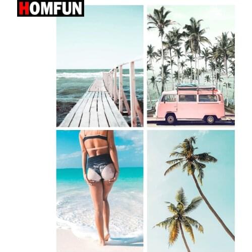 HOMFUN Diamond Painting Full Square/Round Diamond "Beach scenery" Pattern Embroidery Cross Stitch 5D Rhinestone Painting