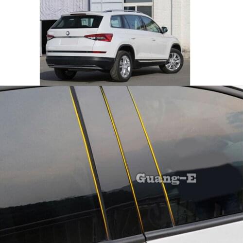 Car PC Material Pillar Post Cover Door Trim Window Piano Black Molding Sticker Plate Parts For Skoda kodiaq 2017 2018 2019-2021