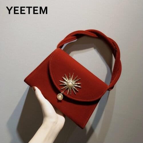 Velvet Portable Retro Small Square Bag Handbag Cross Bag Small Bag Shoulder Bag with Bag Banquet Womens Bag Purse