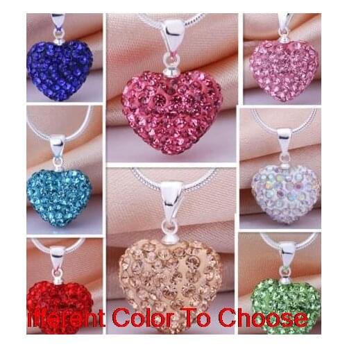 Free shipping whosale hot mix white multicolor 12*16mm heart Silver Plated snake chain crystal Necklace tg424