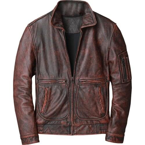 European Standard S-5XL Aviator Mens Cowhide Jacket Bomber Cow Leather Coats Automotive Style Plus Size Street Style Overcoat