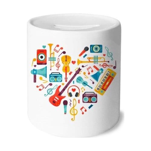 Guitar Music Instrument Heart Pattern Money Box Saving Banks Ceramic Coin Case Kids Adults