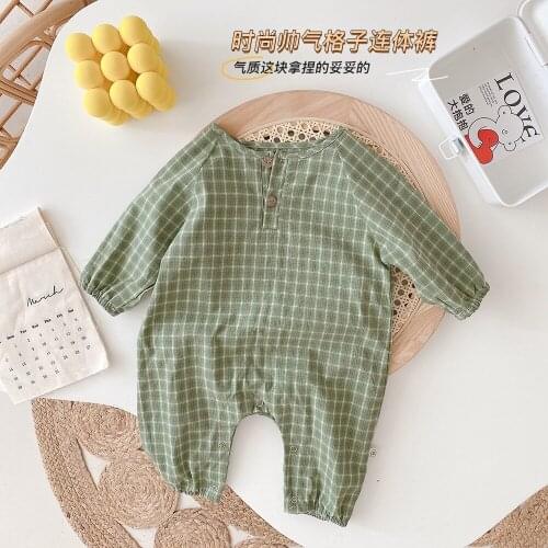 Ins Hot Sale Baby Boys Plaid Bodysuit
