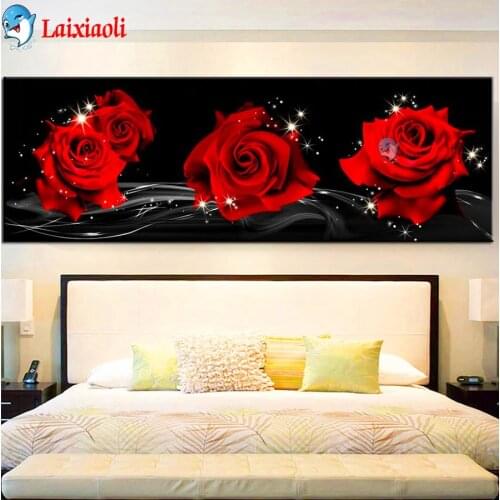 Black white red art diamond painting cross stitch large size rose pattern embroidery mosaic full square round Living room decor
