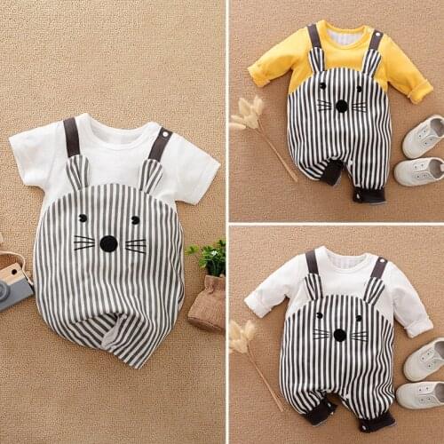 Infant Baby Rompers Summer Autumn Cute Stripe Cartoon Pattern Jumpsuit Newborn Boy Girl Clothes