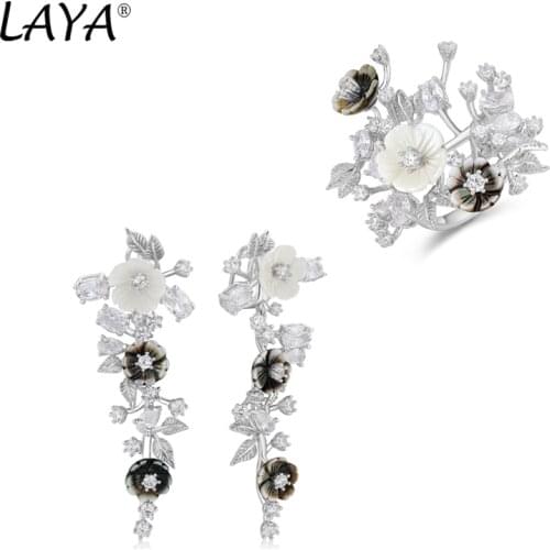 Laya 925 Sterling Silver High Quality Zircon Natural Shell Flower Ring Drop Earrings Sets For Women Luxury Jewelry 2021 Trend