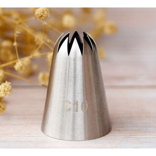 #C10 Large Size Piping Nozzle Cake Cream Decoration Stainless Steel Icing Tips Cupcake Pastry Tools 10 Teeth Close Star