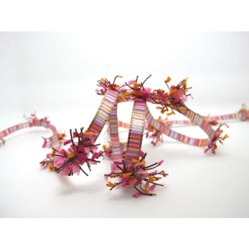 2 Yards Woven Rococo Ribbon Trim with Yarn Flower Buds|Decorative Floral Ribbon|Scrapbook Materials|Decor|Craft Supplies