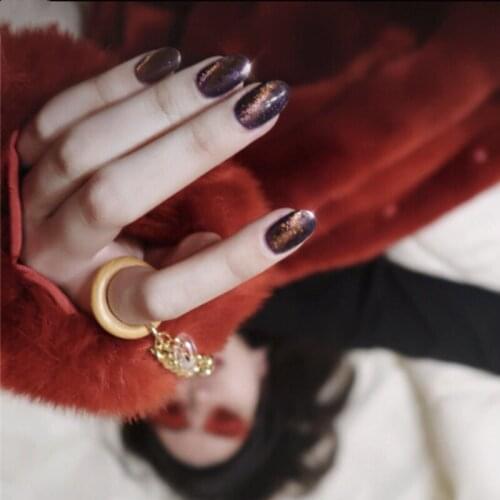 New Meteorite purple cat eye UV gel false nails french 24pcs cute round lady full nail tips bride fake nails Japanese