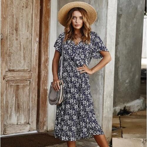 Fashion Summer Women Dress Short Sleeve 2020 Dress Casual Floral Print Deep V-Neck Dress Short Sexy Dress Pary Clothes CL196