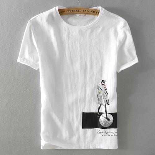 Summer new short-sleeved linen t-shirt men comfortable cotton stitching white t shirt men o-neck flax tshirt male camiseta 3XL