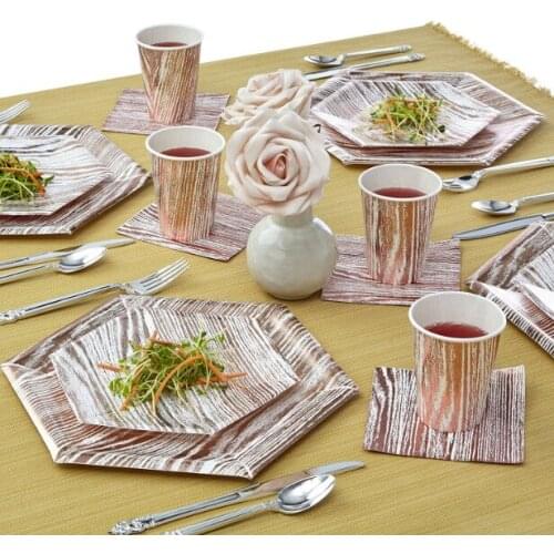 40pcs Pink Rose Gold Plate Cup Paper Napkin Straw Disposable Tableware Sets Wedding Birthday Party Decoration Favors Supplies