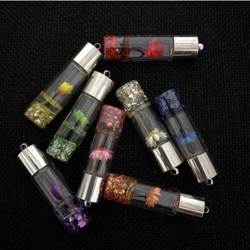 Wholesale 5pcs/pack of Transparent Mini Glass Bottle with Stainless Steel Cap Color Lotus Pendant DIY Making Jewelry Accessories