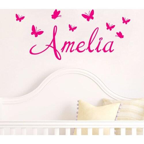 Personalised Girls Name With Butterflies Viny Wall Art Sticker Childrens Bedroom Modern Decal
