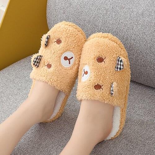Plush Home Indoor Slippers Women Winter Warm Cute Cartoon Bear Slippers Lightweight Soft Comfortable Fluffy Slides Shoes