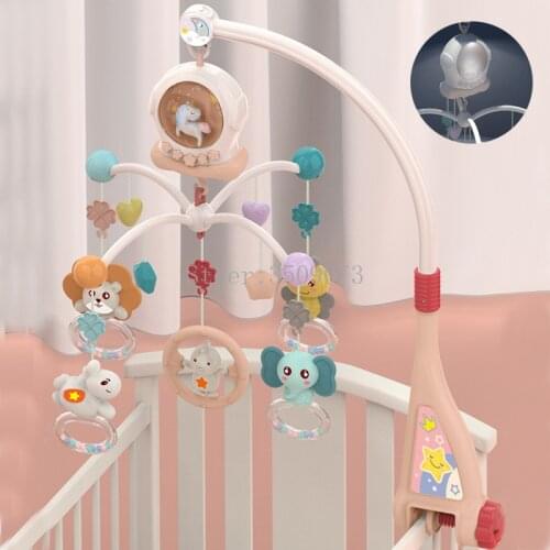Baby Crib Toys Remote Rattles Music Educational Toys Rotating Bed Bell Night Light Rotating Carousel Cots 0-12 Newborns Bed Toys