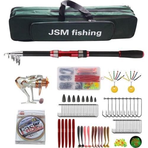 Portable carbon fiber Spinning fishing Rod combo telescopic Rock carp Rods with Metal reel lure for bass trout fishing 2.1m-3.0m