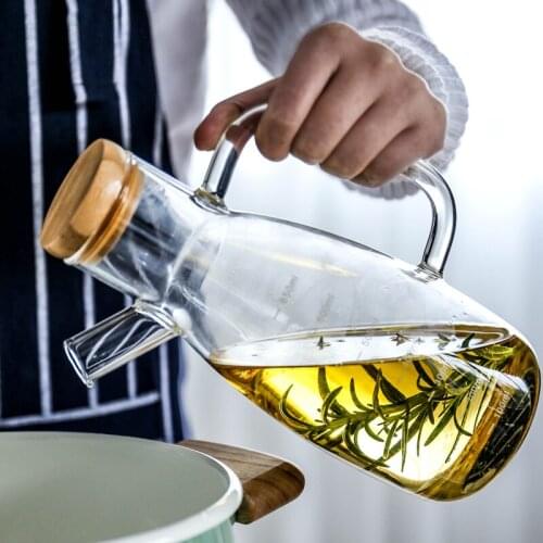 Transparent Glass Oil Bottle with Handle Scale Heat-resistant Lecythus Kitchen Tools Soy Vinegar Sauce Container
