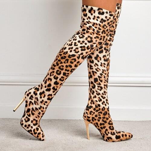 Sexy Over The Knee Boots Women Female Women Shoes Leopard Long Women Boots Winter Fashion Thigh High Boot Winter Shoes Plus Size