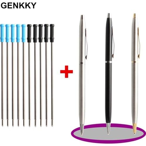 3+10/Set Ballpoint Pen Stainless steel rod rotating Metal ballpoint Pen Stationery Ballpen Blue ink Office & School Supplies