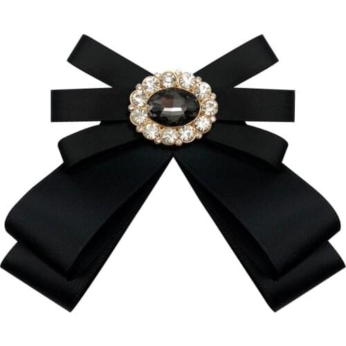 Korean Cloth Art Ribbon Bow Brooch Crystal Retro Ladie Bowtie Broaches Pin Shirt Badge Collar for Women Accessories gifts