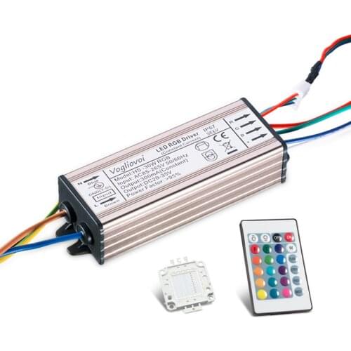 Vogliovoi 30W RGB Driver AC85-265V Waterproof Aluminum Silver With Memory 24Key Controller +30Mil 300mA Chip For Floodlight Blub