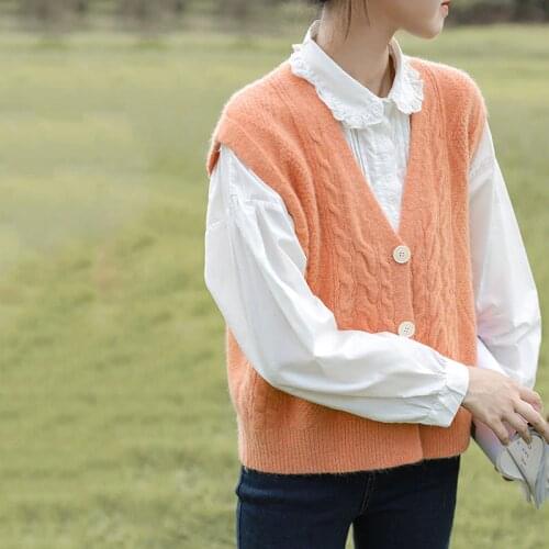 Knitted Sweater Vest Women Soft Stretchy Simple Basic Daily V-Neck Solid Open-Stitch Female Street-wear Vintage Korean All-Match