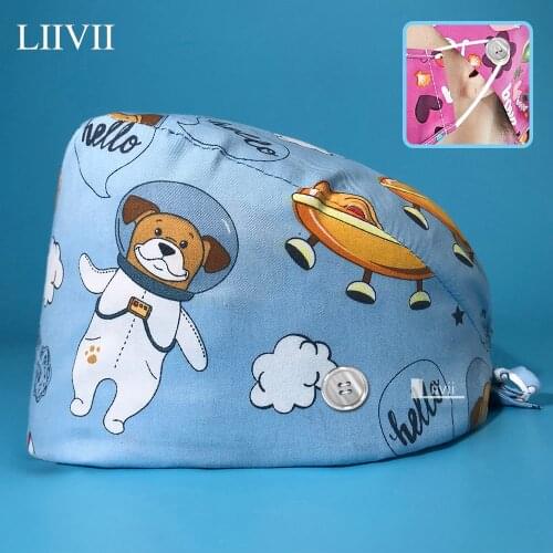 High Quality Printed Medical Surgical Cap Women&men Unisex Adjustable Dentistry Hat Operating Room Pet Hospital Doctor Nurse Cap