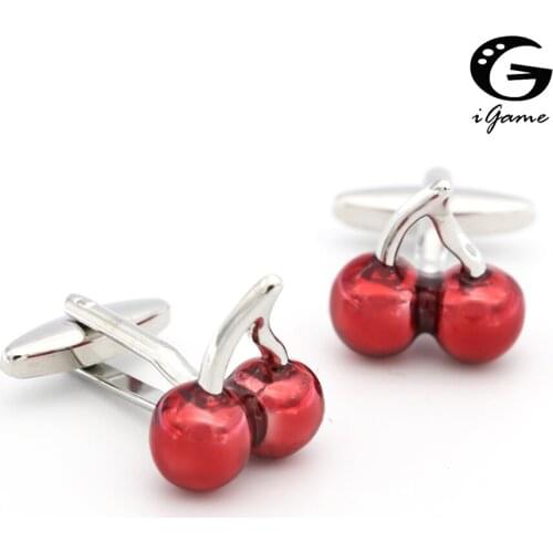 IGame Cherry Cuff Links Red Painting Cute Fruit Design Quality Brass Shirt Cuflinks For Men Free Shipping