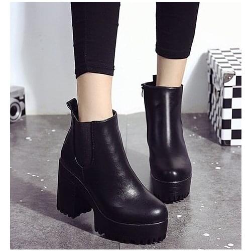 Women Shoes Platforms Boots Leather High Heel Black Winter Boots Women Shoes Female Botas Mujer