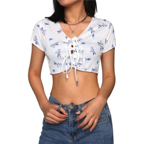 Womens Casual Short Sleeve T-shirt Fashion Solid Color/Floral Lace-up Crop Tops Summer Fashion Camisole Tank Tops Streetwear