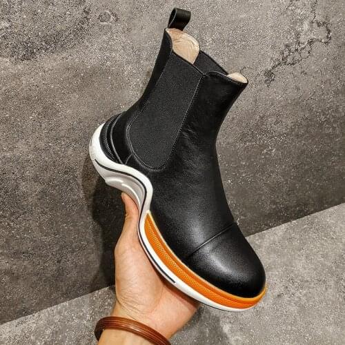 2020 autumn and winter new Thick Bottom Women Boots Genuine Leather flat bottom Ankle boots Round head women shoes Size 41