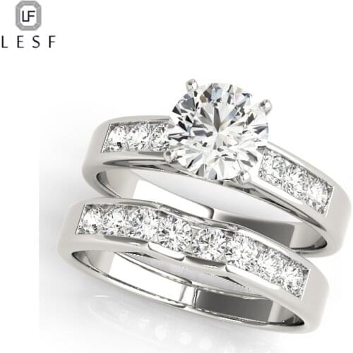 LESF Simple Pave Ring Sets For Women 1.0 Ct Round Cut SONA Synthetic Stone Jewelry 925 Silver Engagement Rings