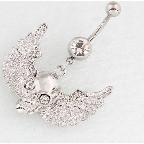 New Fashion Personality Zircon Skull Wing Dangle Belly Rings for Women Sexy Body Piecing Jewelry