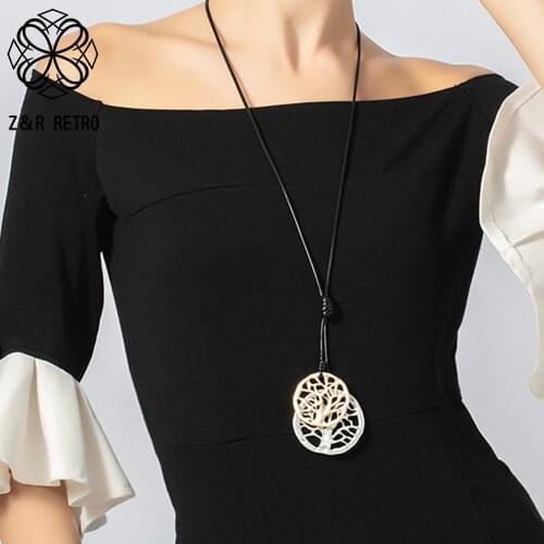 Vintage Tree of Life Long Necklace Collar Suspension Plant Pendants Chains Around the Neck Costume Jewelry for Women Accessories