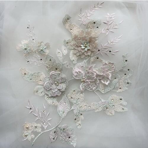 1Pcs 37*27cm 6color beaded hot drilling three-dimensional flower lace applique wedding headband wedding dress accessories AC431