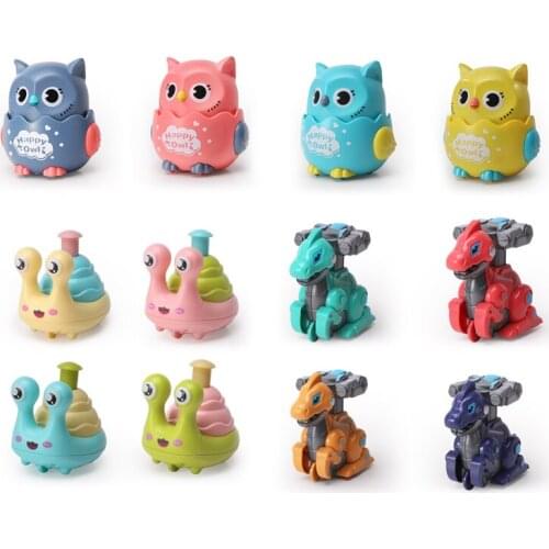 1PC Owl Snail Pressing Inertial Car Classic Wind Up Toys Wind Up Animal Model Car Color Random Rotatable Infant Educational Toy