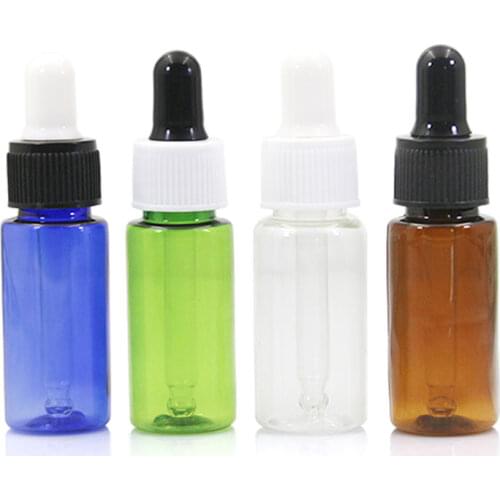 15ml X 50pc PET Plastic Bottle With Dropper Essential Oil Bottles ,Green Brown Blue Oil Dropper Container Empty Cosmetic Vial
