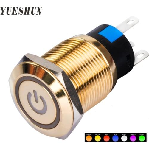 19mm Self lock Momentary Gold Plated Brass Push Button Light Switch 12V 24v 224V Blue Red Lamp
