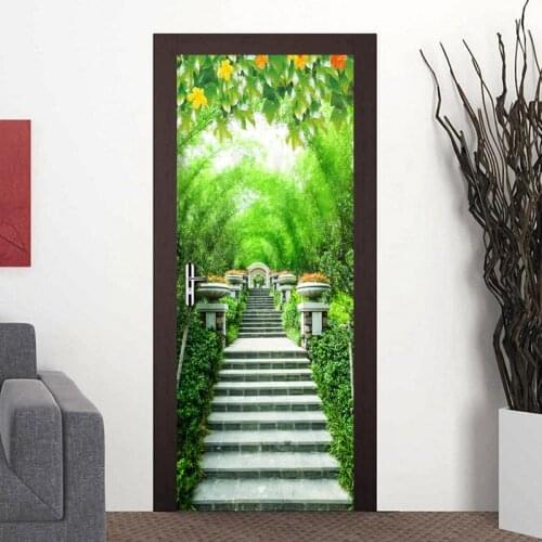 3D Wall Sticker Decal Art Decor Vinyl Bamboo Forest Stone Staircase Door Poster Removable Window Door Stickers Wallpaper Mural