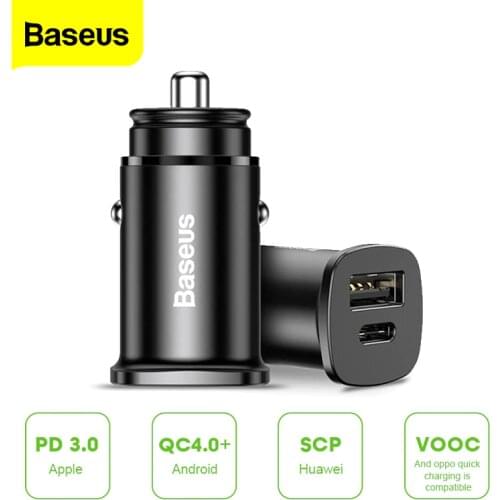 Baseus 30W Quick Charge 4.0 AFC SCP Car Charger For iPhone Samsung Huawei PPS Fast Charging USB PD Quick Charge Type C Charger