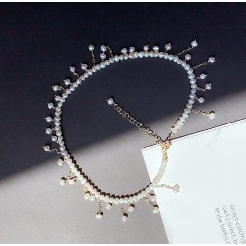 DAIMI 3-4mm Pearl Necklace Copper Gold Plated Tassel Shape Necklace For Women