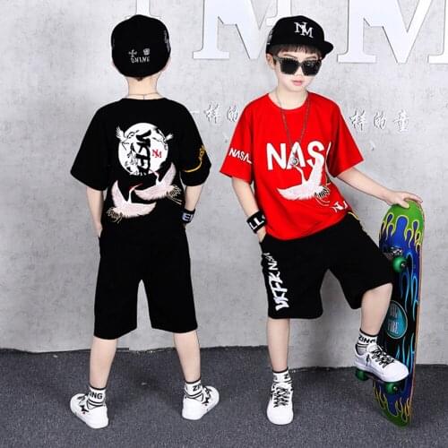 Childrens Clothing Boys Handsome Suit Short-Sleeved For Kids Sportswear Stacked Leggings Set Sweatpants Gothic Fashion