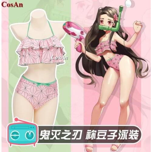 Hot Anime Demon Slayer:Kimetsu No Yaiba Kamado Nezuko Cosplay Costume Lovely Swimsuit Bikini Activity Party Role Play Clothing